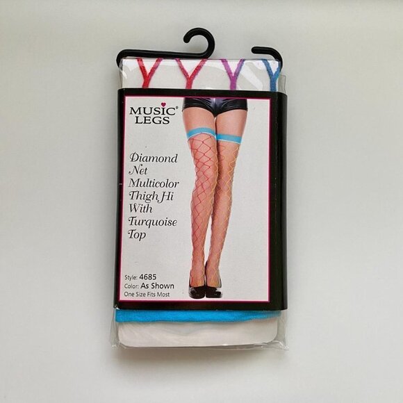 DIAMOND Net Multicolor Thigh hi With Turquoise Top - Picture 1 of 3